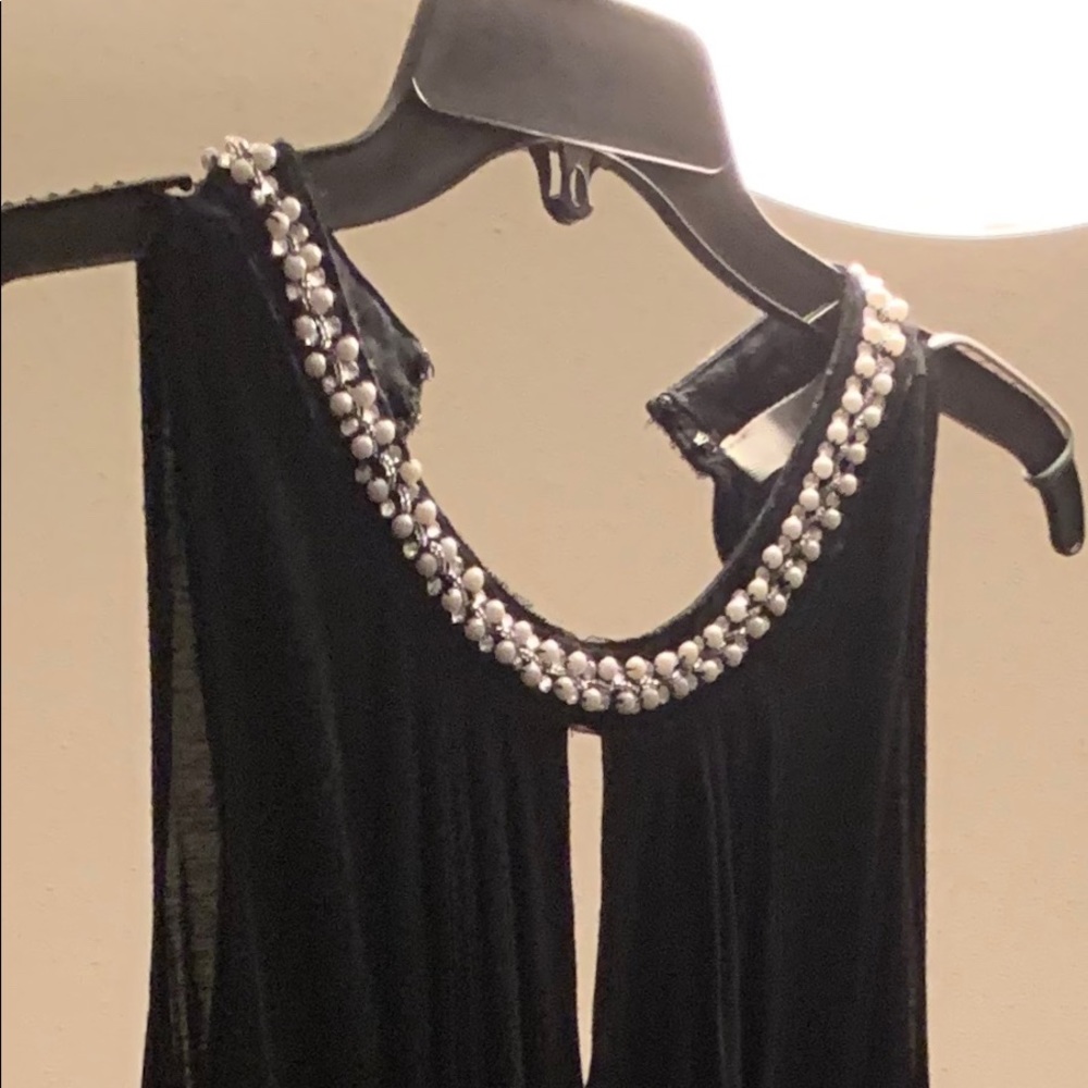 Sans Souci Black Jumpsuit w/ Pearl Bedazzled Neck
